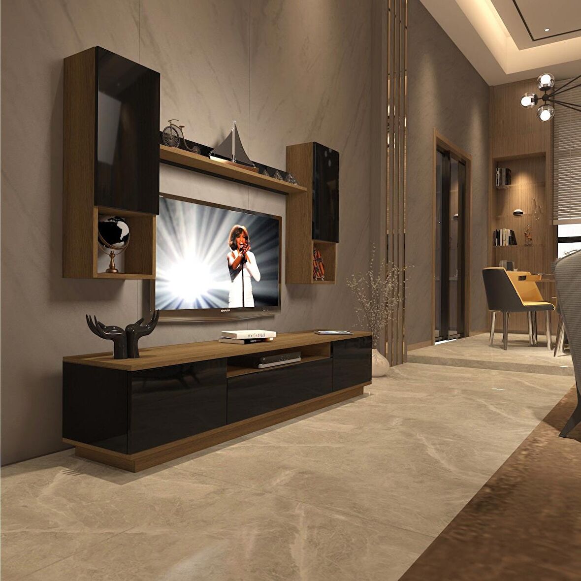 Decoraktiv Trendstyle 5DAS Mdf Tv Ünitesi Tv Sehpası - Pera - Siyah