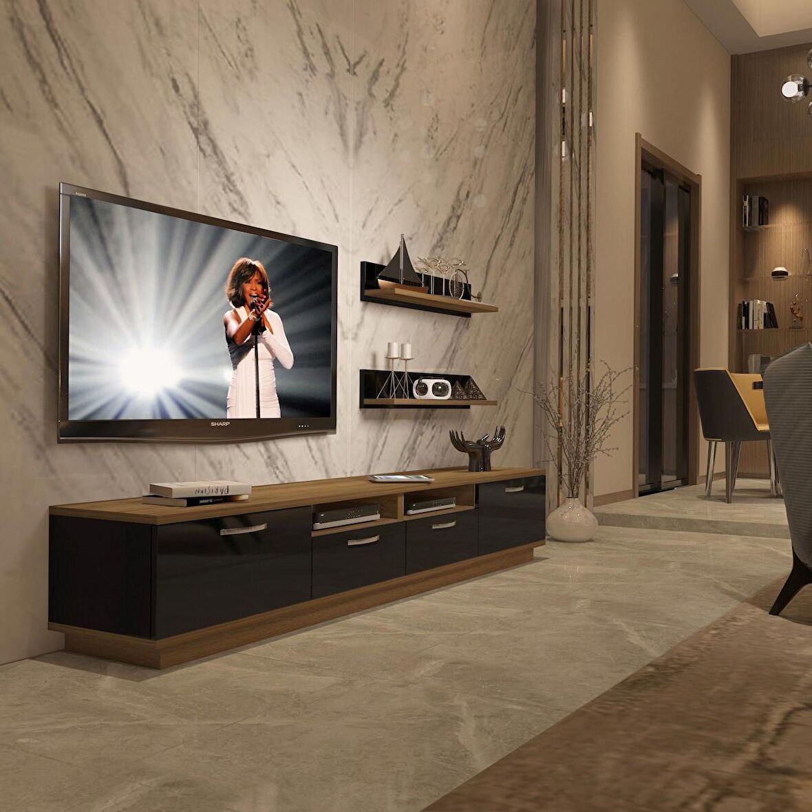 Decoraktiv Trendstyle 220R Mdf Tv Ünitesi Tv Sehpası - Pera - Siyah