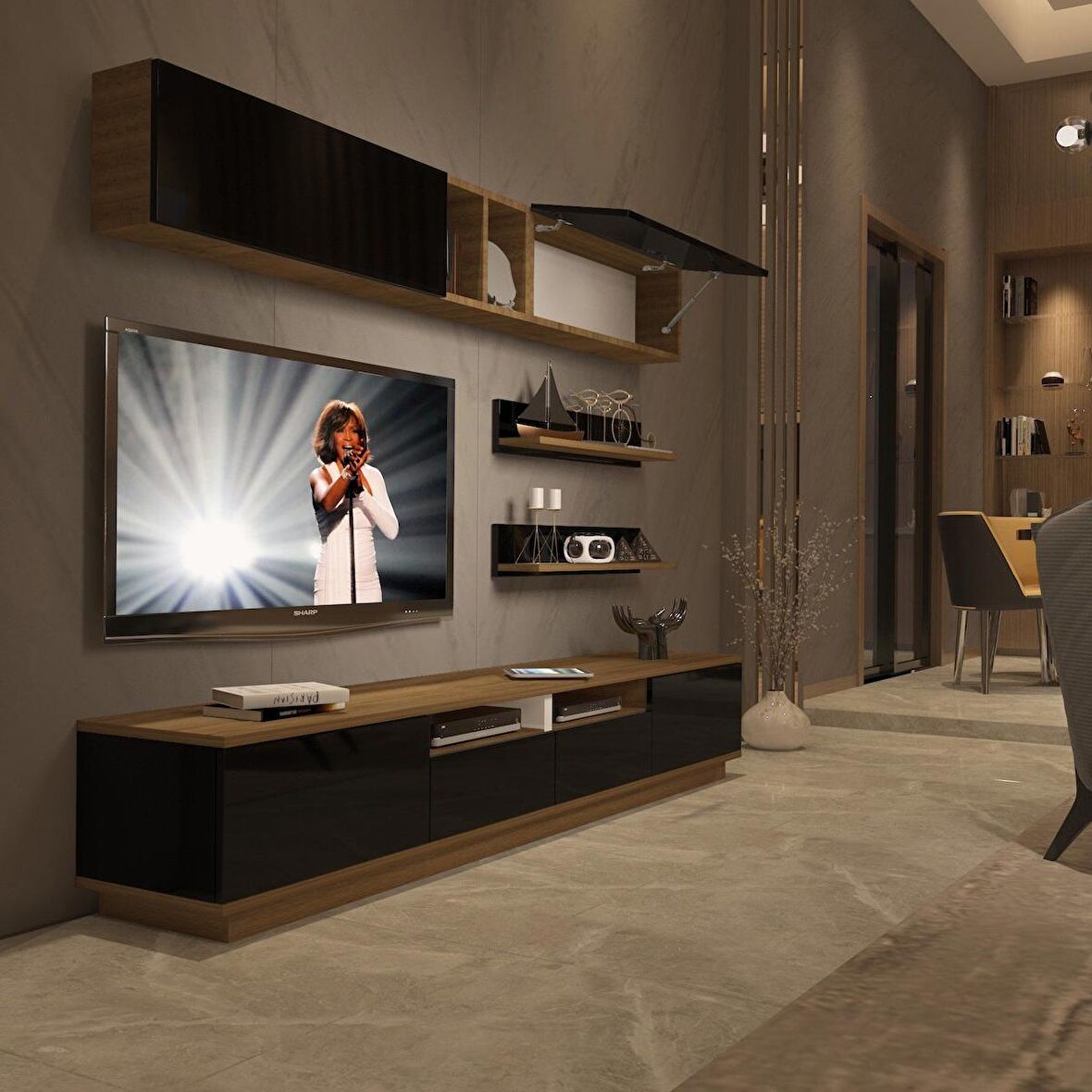 Decoraktiv Trendstyle 5220S Mdf Tv Ünitesi Tv Sehpası - Pera - Siyah