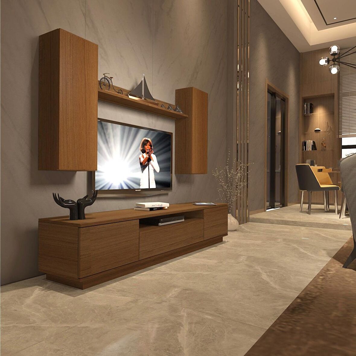 Decoraktiv Trendstyle 5DS Slm Tv Ünitesi Tv Sehpası - Naturel Ceviz