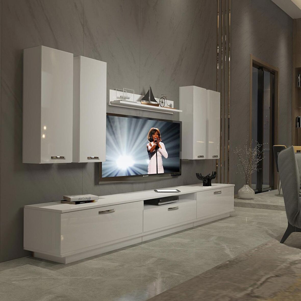 Decoraktiv Trendstyle 8D Mdf Tv Ünitesi Tv Sehpası - Parlak Beyaz