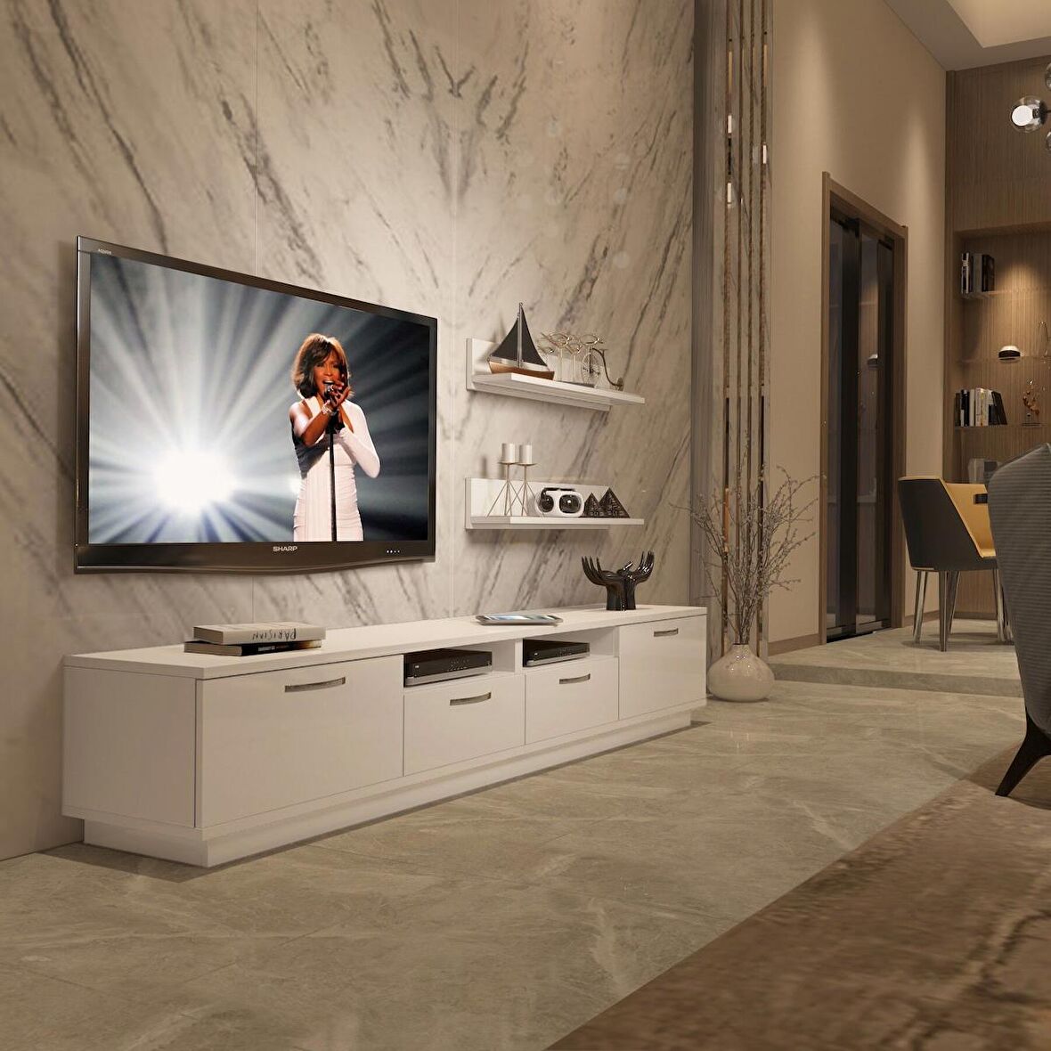 Decoraktiv Trendstyle 220R Mdf Tv Ünitesi Tv Sehpası - Parlak Beyaz