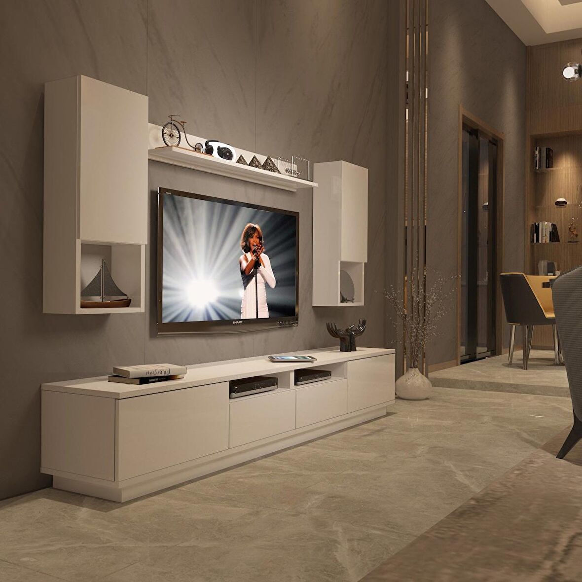Decoraktiv Trendstyle 5220DAS Mdf Tv Ünitesi Tv Sehpası - Parlak Beyaz