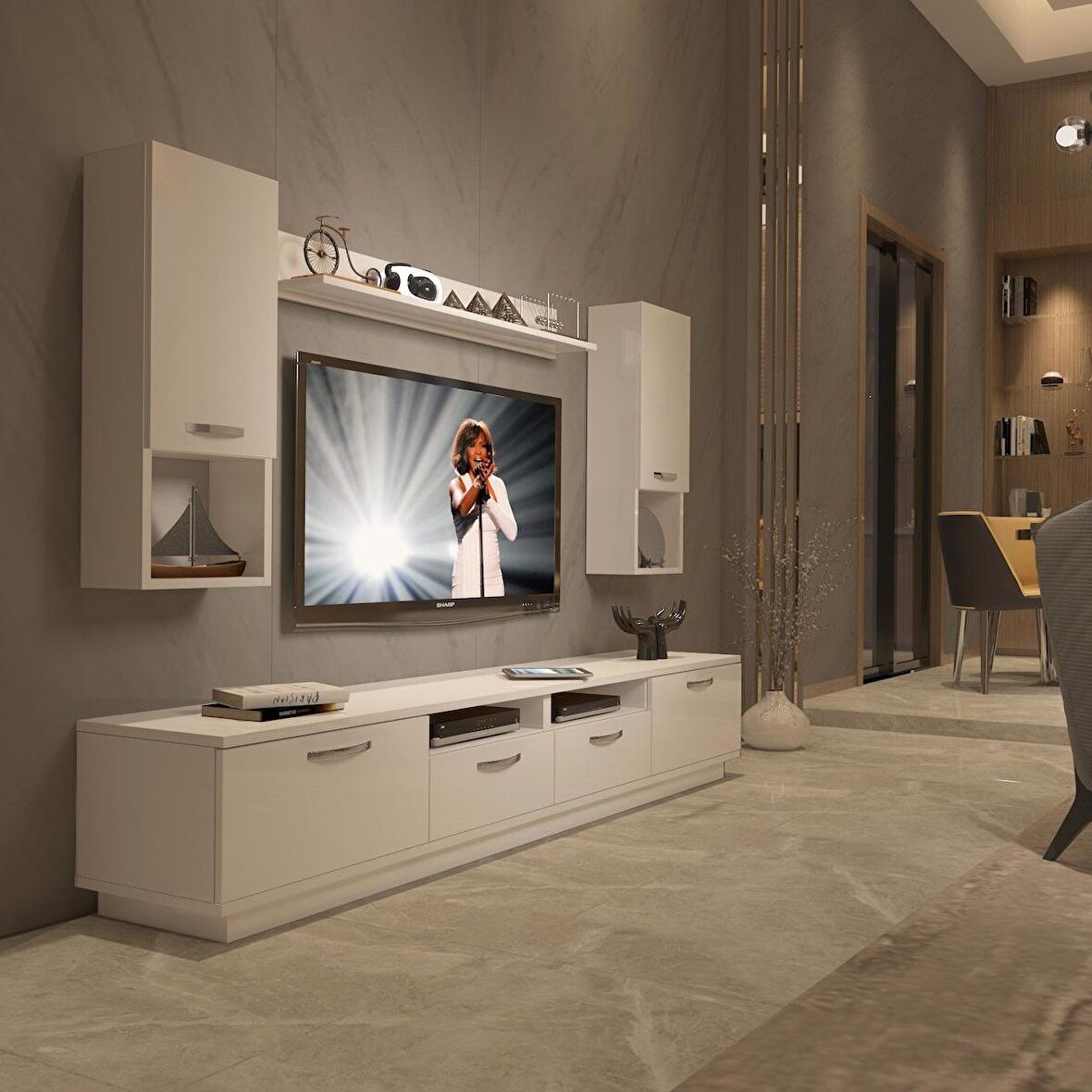 Decoraktiv Trendstyle 5220DA Slm Tv Ünitesi Tv Sehpası - Parlak Beyaz