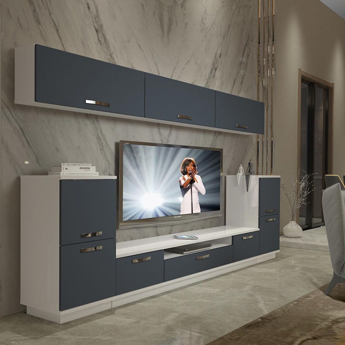 Decoraktiv Trendstyle 9 Mdf Tv Ünitesi Tv Sehpası - Beyaz - Antrasit