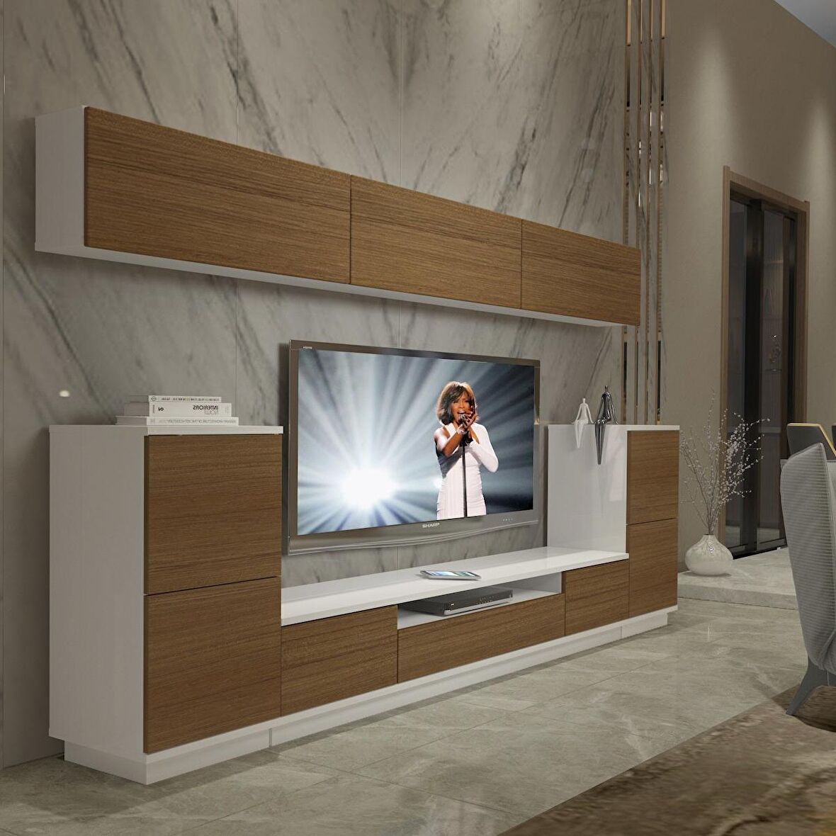 Decoraktiv Trendstyle 9S Mdf Tv Ünitesi Tv Sehpası - Beyaz - Ceviz