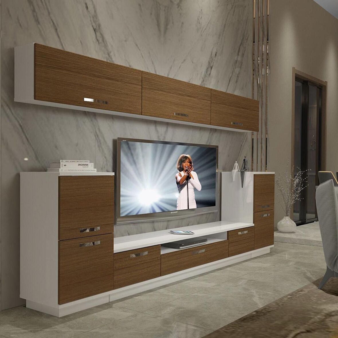 Decoraktiv Trendstyle 9 Slm Tv Ünitesi Tv Sehpası - Beyaz - Ceviz