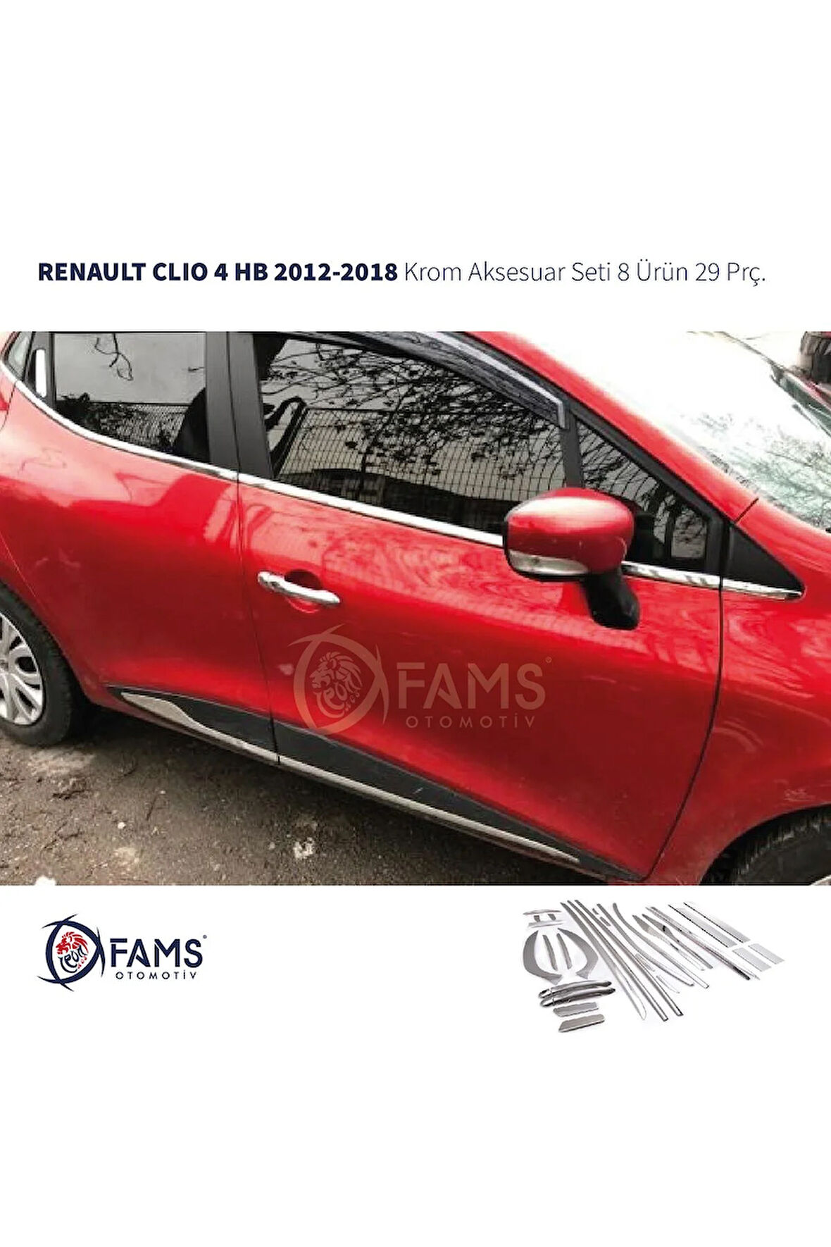 Renault Clio 4 Hb Krom Aksesuar Seti 8 Ürün 29 Parça 2012-2018 Arası Uyumlu Paslanmaz Çelik