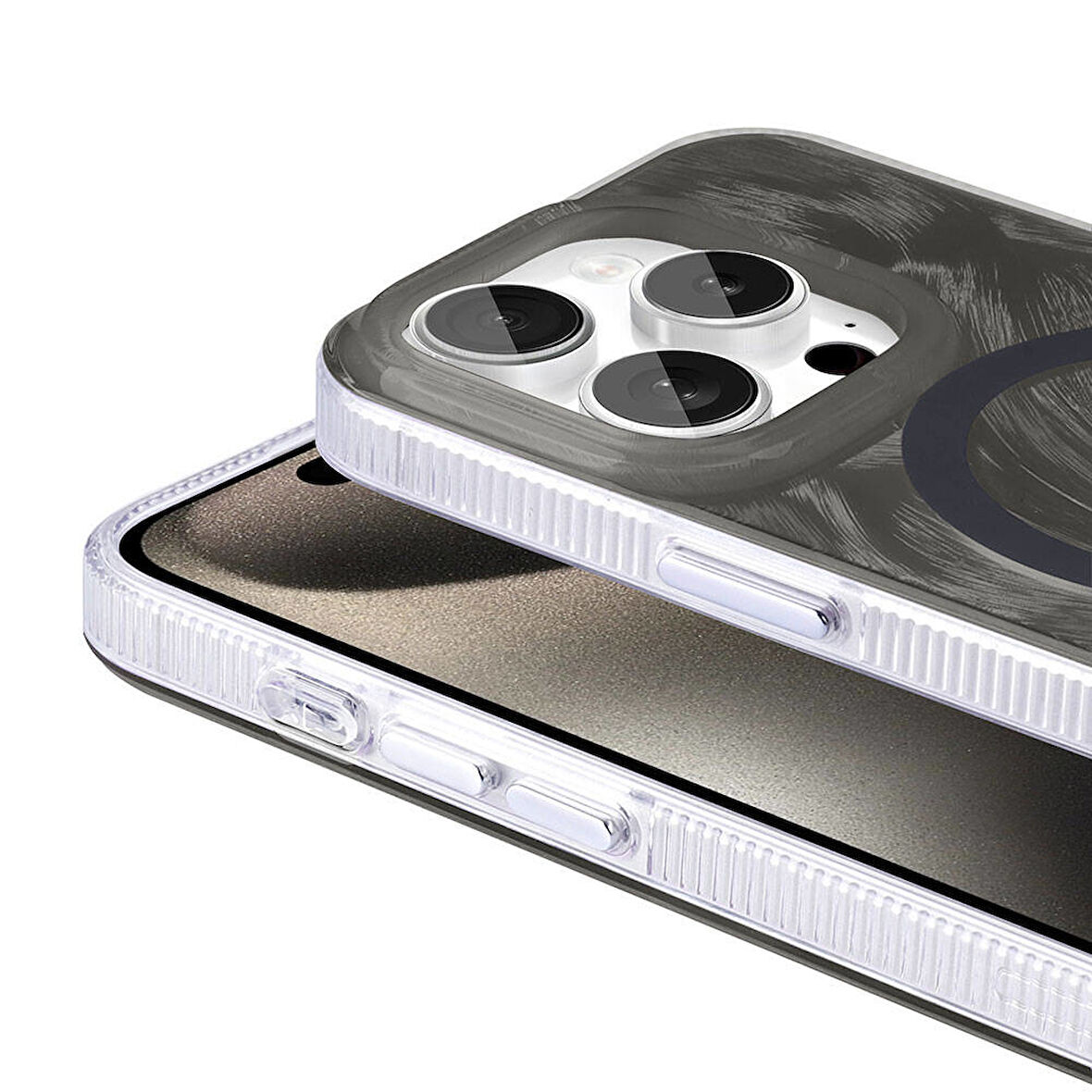 Gpack Apple iPhone 15 Pro Max Kılıf Kenarları Tırtıklı Fırça Boya Desenli Magsafeli Palet Kapak