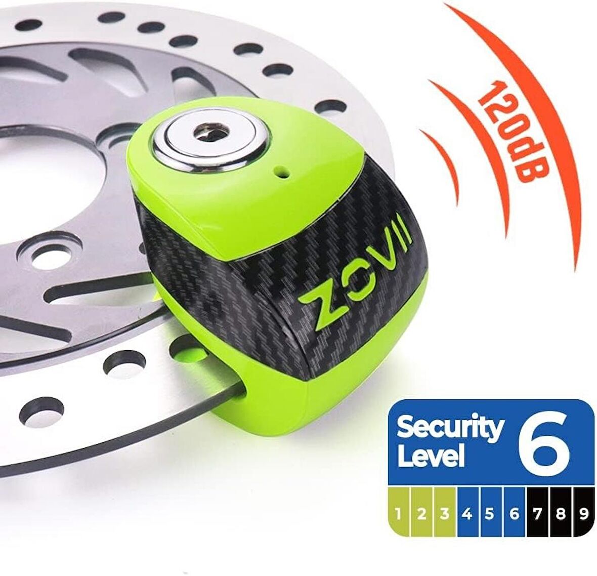 ZOVII ZS6 ALARMLI DİSK KİLİDİ 120DB 6MM YEŞİL