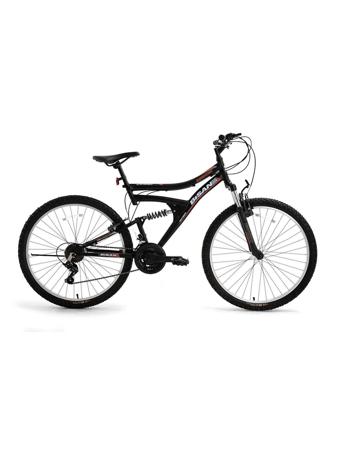 Bisan Ranger 24 Jant 36K Çift Amartüsörli Dağ Bisikleti Mat Siyah - Kırmızı