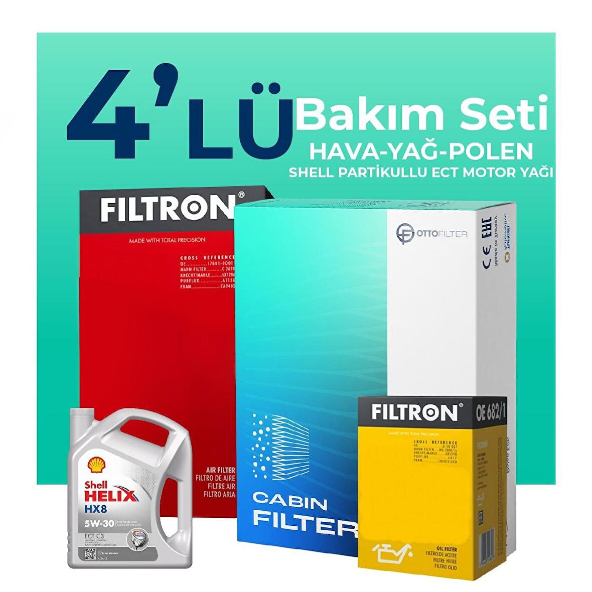 Filtron Skoda Fabia 1.4 Benzin Filtre Bakım Seti Shell Motor Yağlı (2000-2008) 4 Lü