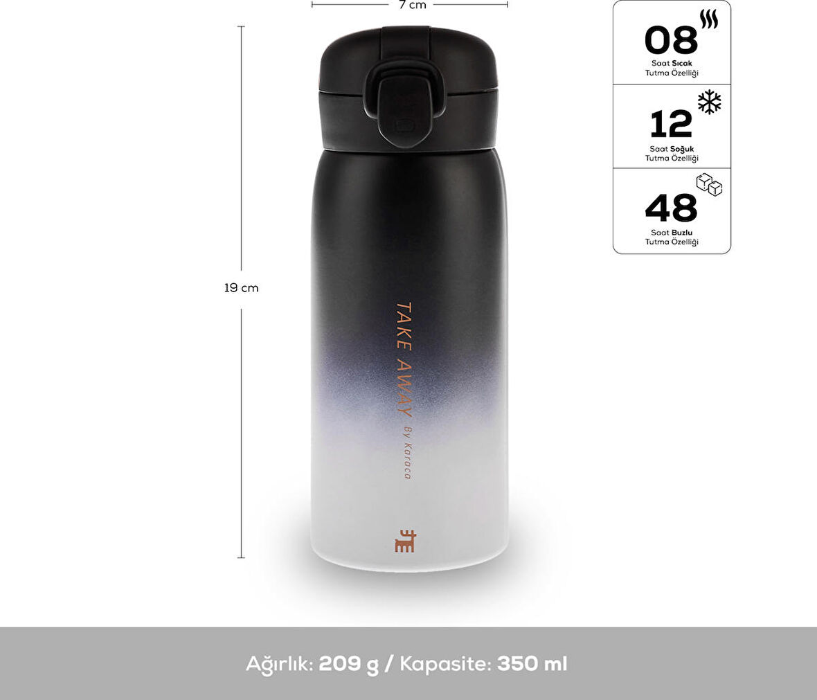 Karaca Skyfall Çelik Sızdırmaz Termos 350 ml Siyah