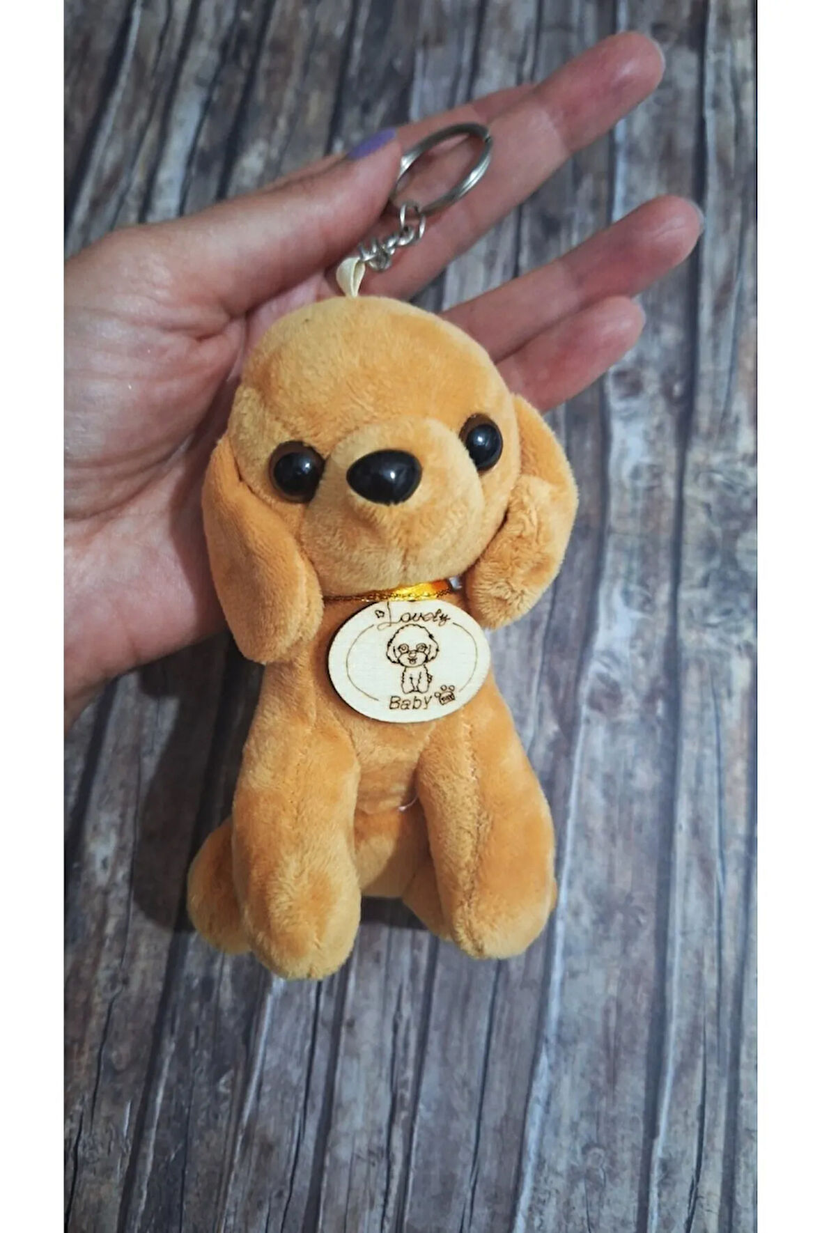 Büyük Boy Lüks Peluş Köpekçik Anahtarlık Boyu 17 cm, Eni 7 cm - Araba Süsü- Çanta Süsü - Sarı