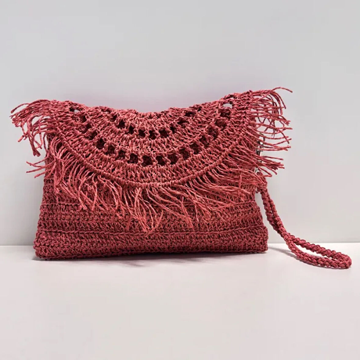 Uretti - Semiha 5931 El Yapımı Kağıt İpten Kadın Clutch Çanta / Mercan