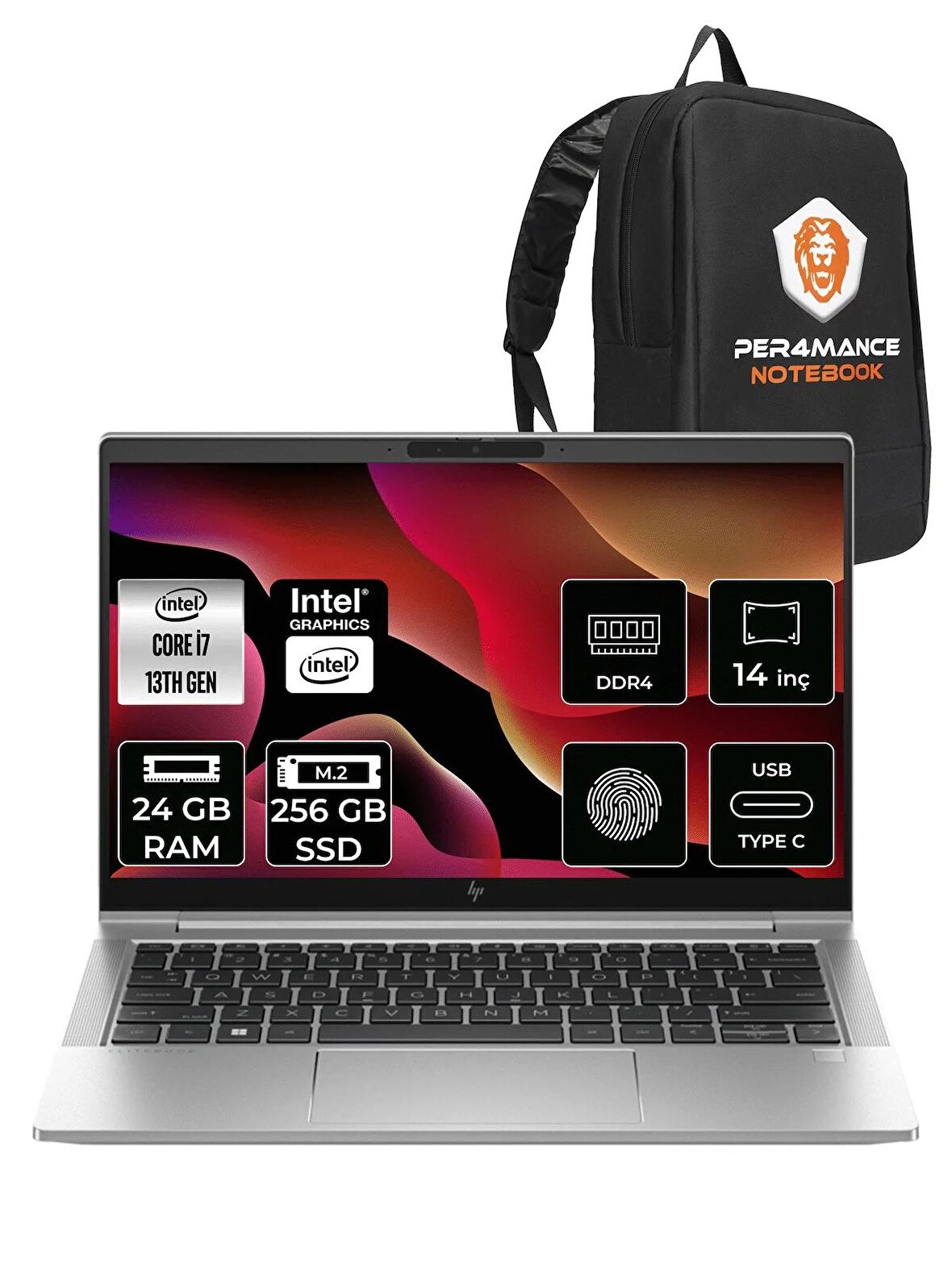 HP EliteBook 640 G10 i7-1355U 24GB RAM 256GB SSD 14'' FHD FDOS 8A571EA & PER4 ÇANTA