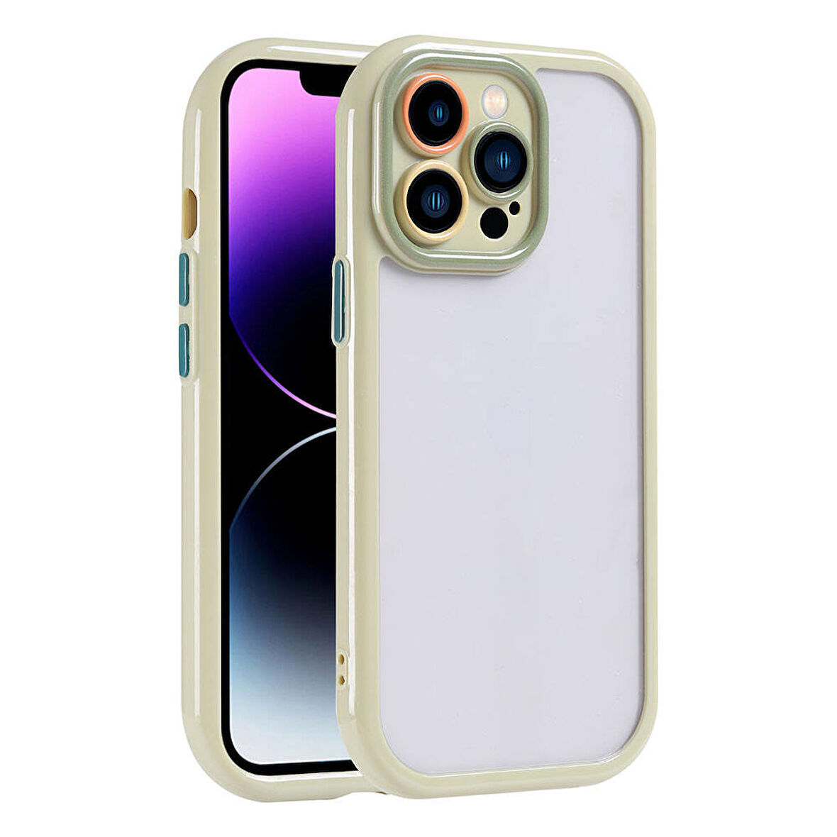 Gpack Apple iPhone 14 Pro Max Kılıf Kenar ve Çerçeve Renkli Kamera Korumalı Vitamin Kapak