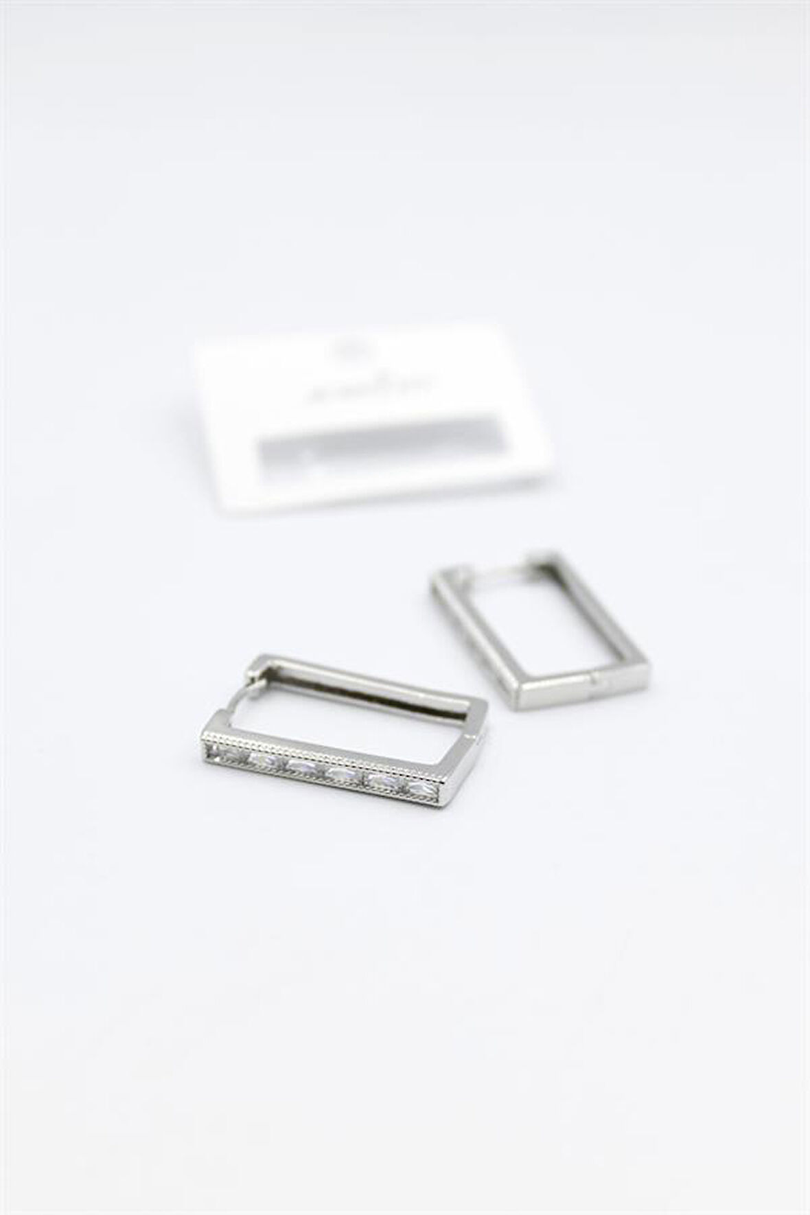 Dikdörgen Taşlı Küpe - Gümüş