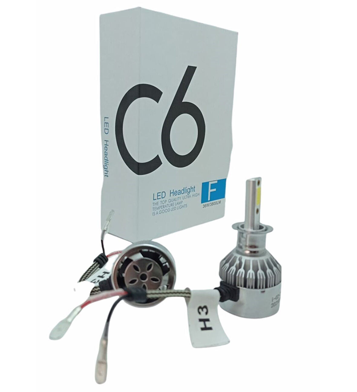 C6 Led Xenon 2 Adet H3 Led Xenon 36W 3800LM Led Zenon Beyaz Renk Işık Turbo Fanlı