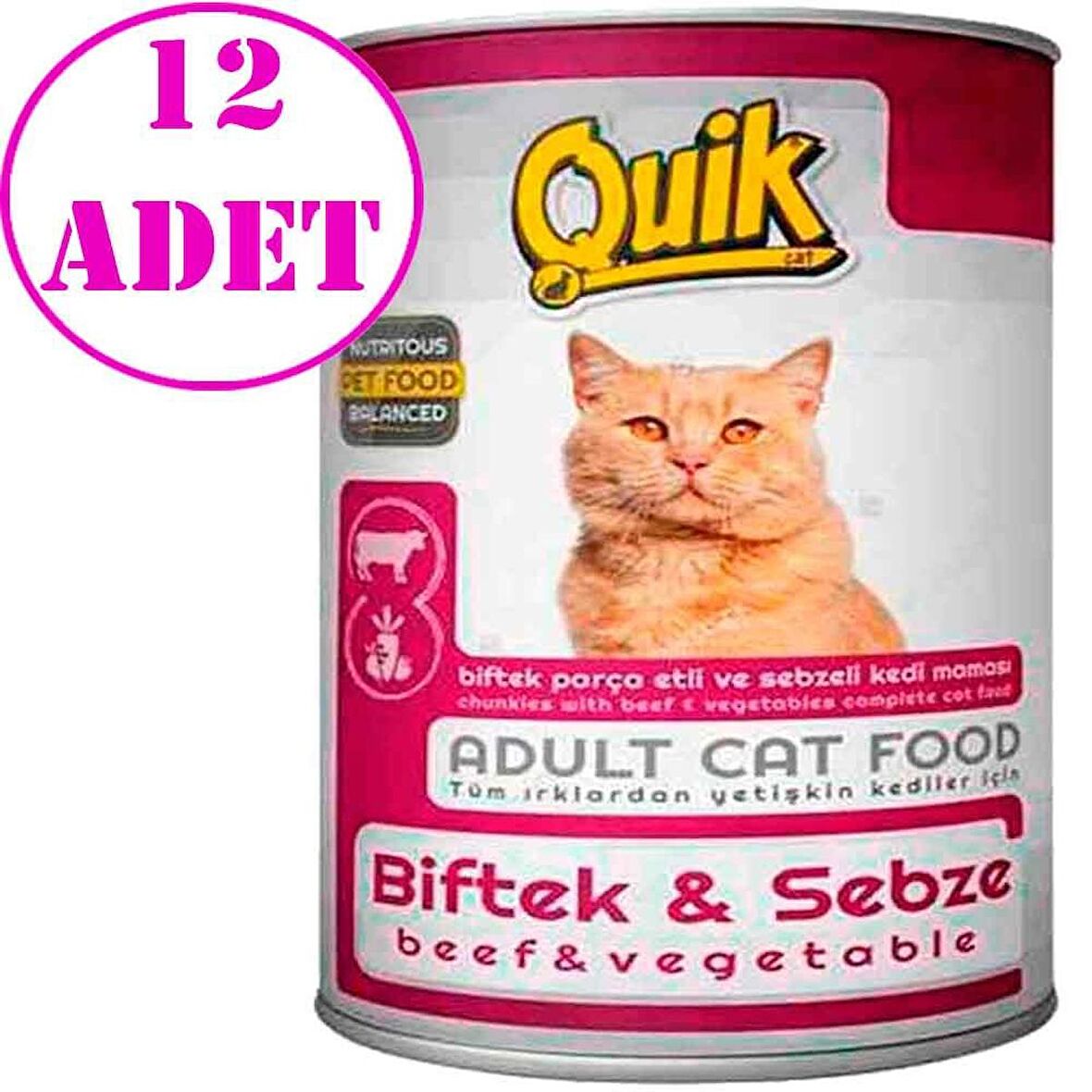 Quik Biftekli ve Sebzeli Kedi Konservesi 415 Gr 12 AD