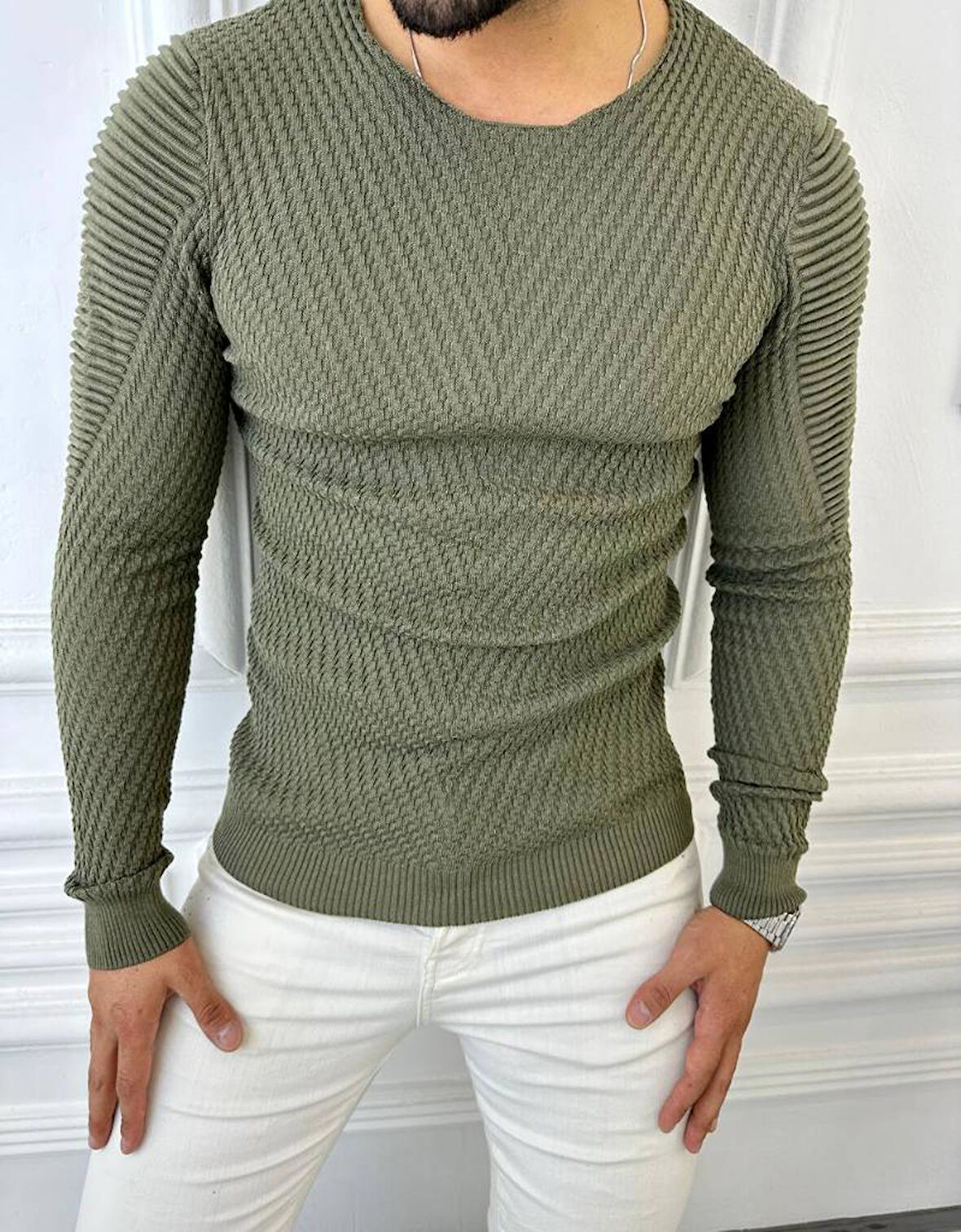 Kazak Slim Fit Naturel Örme Pamuk Tüylenmeyen Triko Dar Kesim Body Kazak