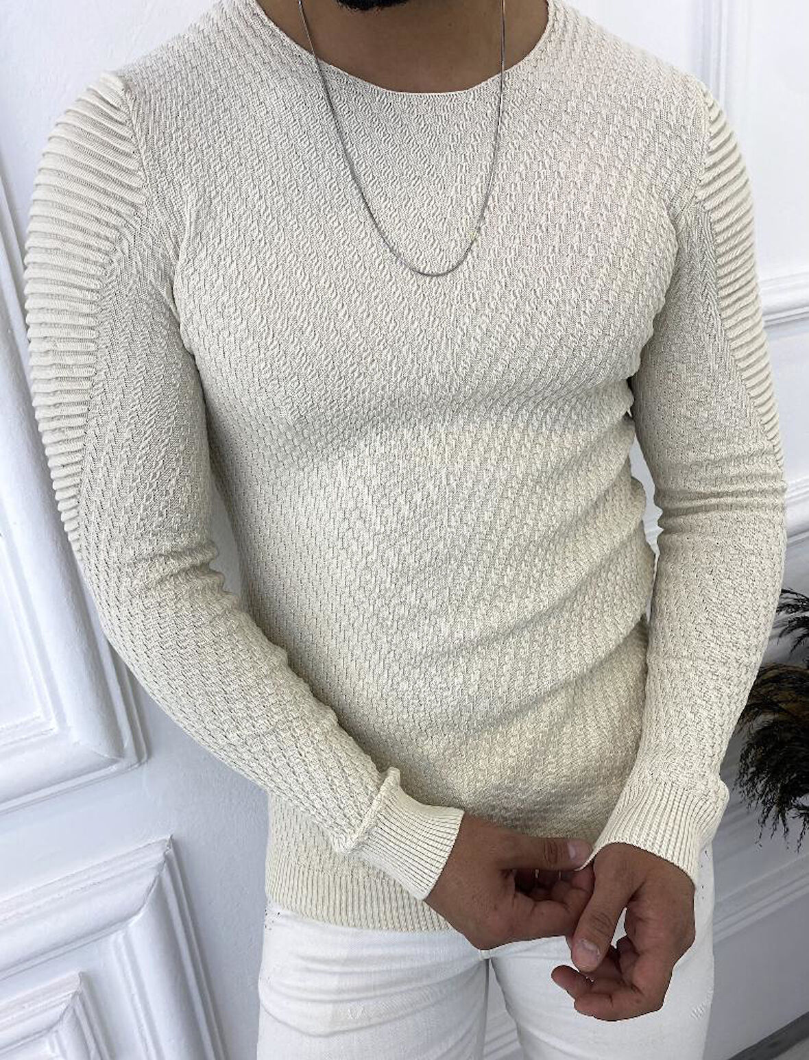 Kazak Slim Fit Naturel Örme Pamuk Tüylenmeyen Triko Dar Kesim Body Kazak