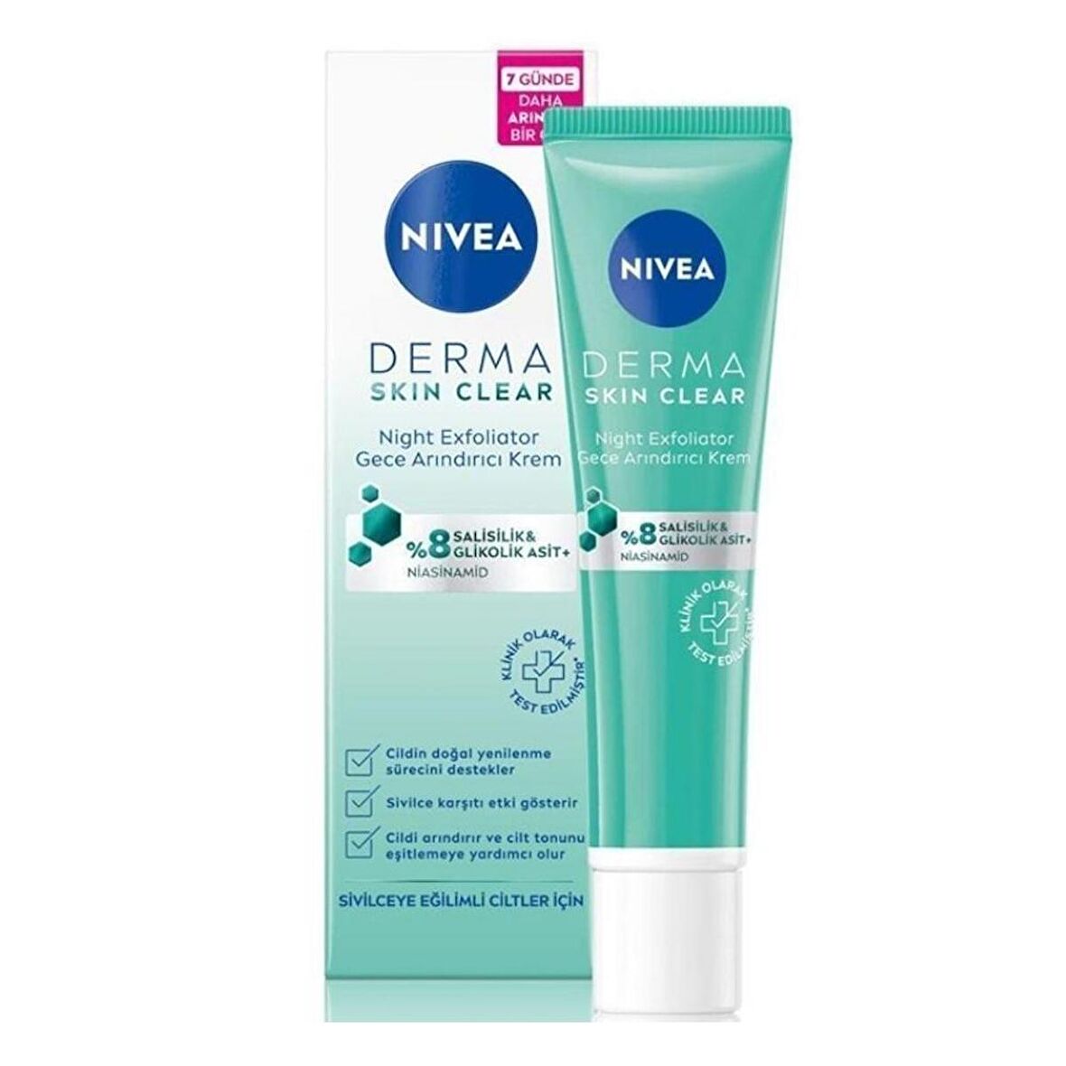  Derma Skin Clear Night Exfoliator Gece Arındırıcı Krem 40ml,Glikolik Asit ve Salisilik Asit 
