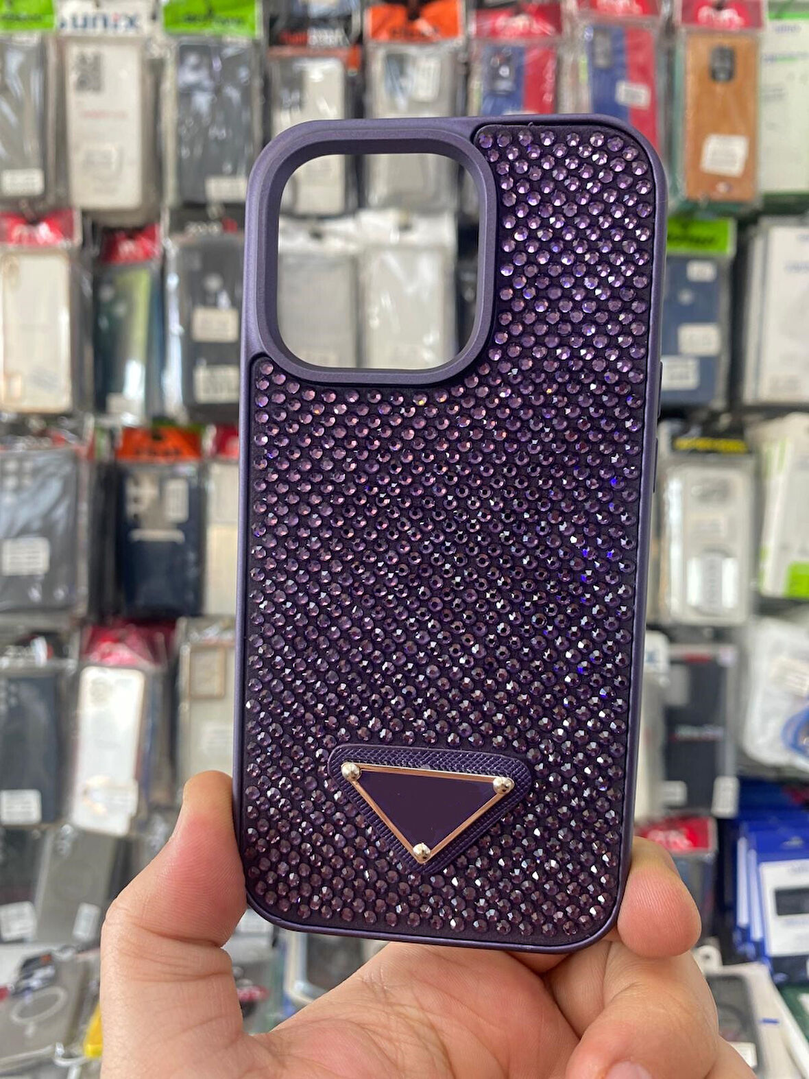 İPHONE 14 PRO UYUMLU PRD TAŞLI İÇİ KADİFE KILIF MOR