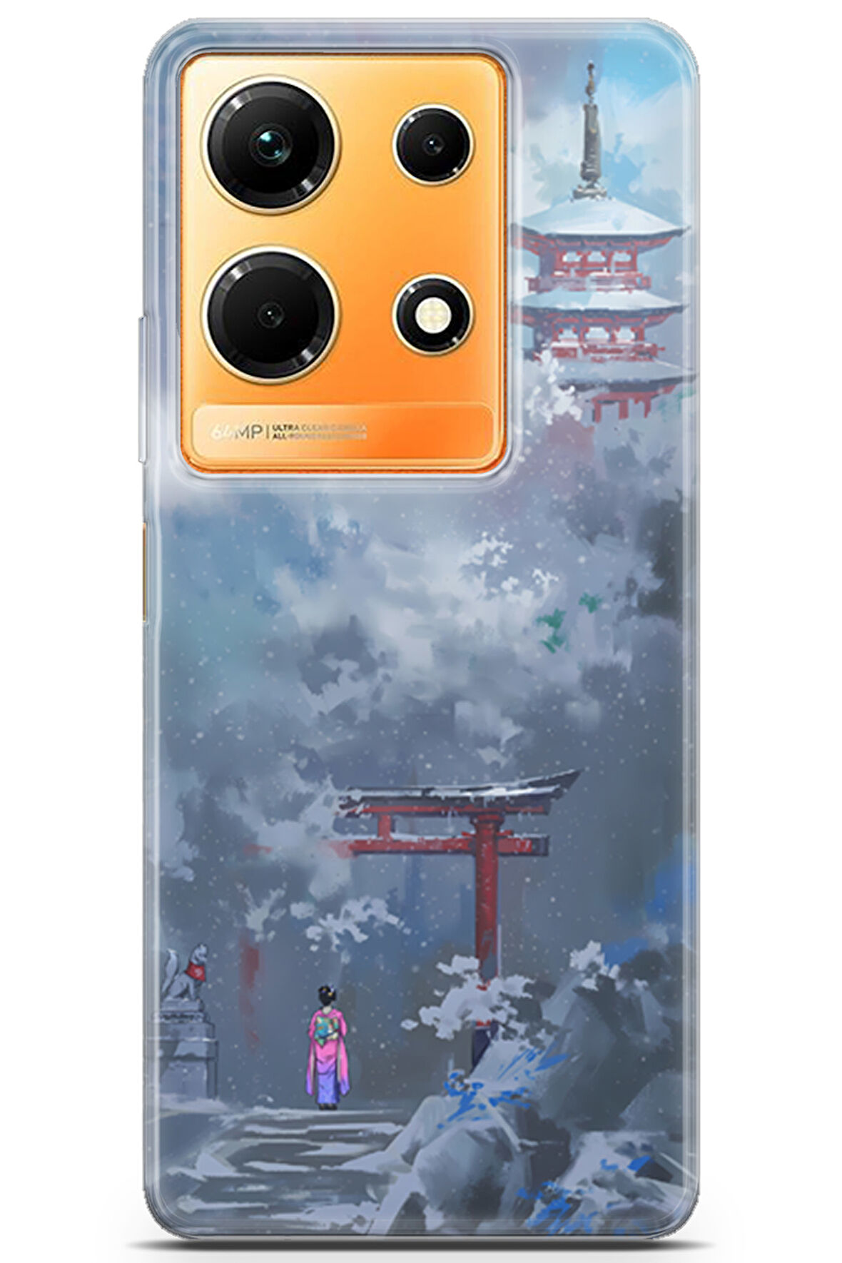 Infinix Note 30 uyumlu Girls 37 Fit Baskılı Kimono Kış ve Tapınak