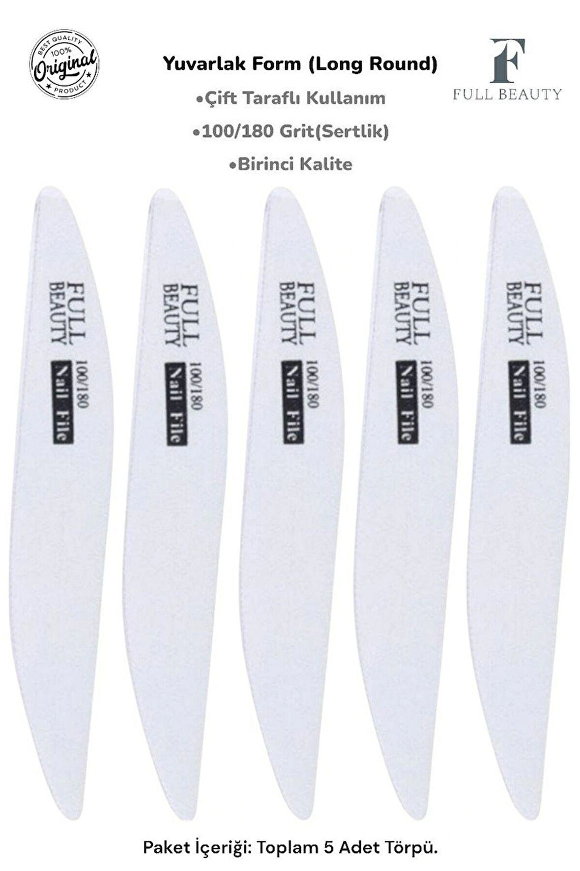 5 Adet Çift Taraflı Kağıt Tırnak Törpüsü - 100/180 Grit - Protez Tırnak için Profesyonel Kalite