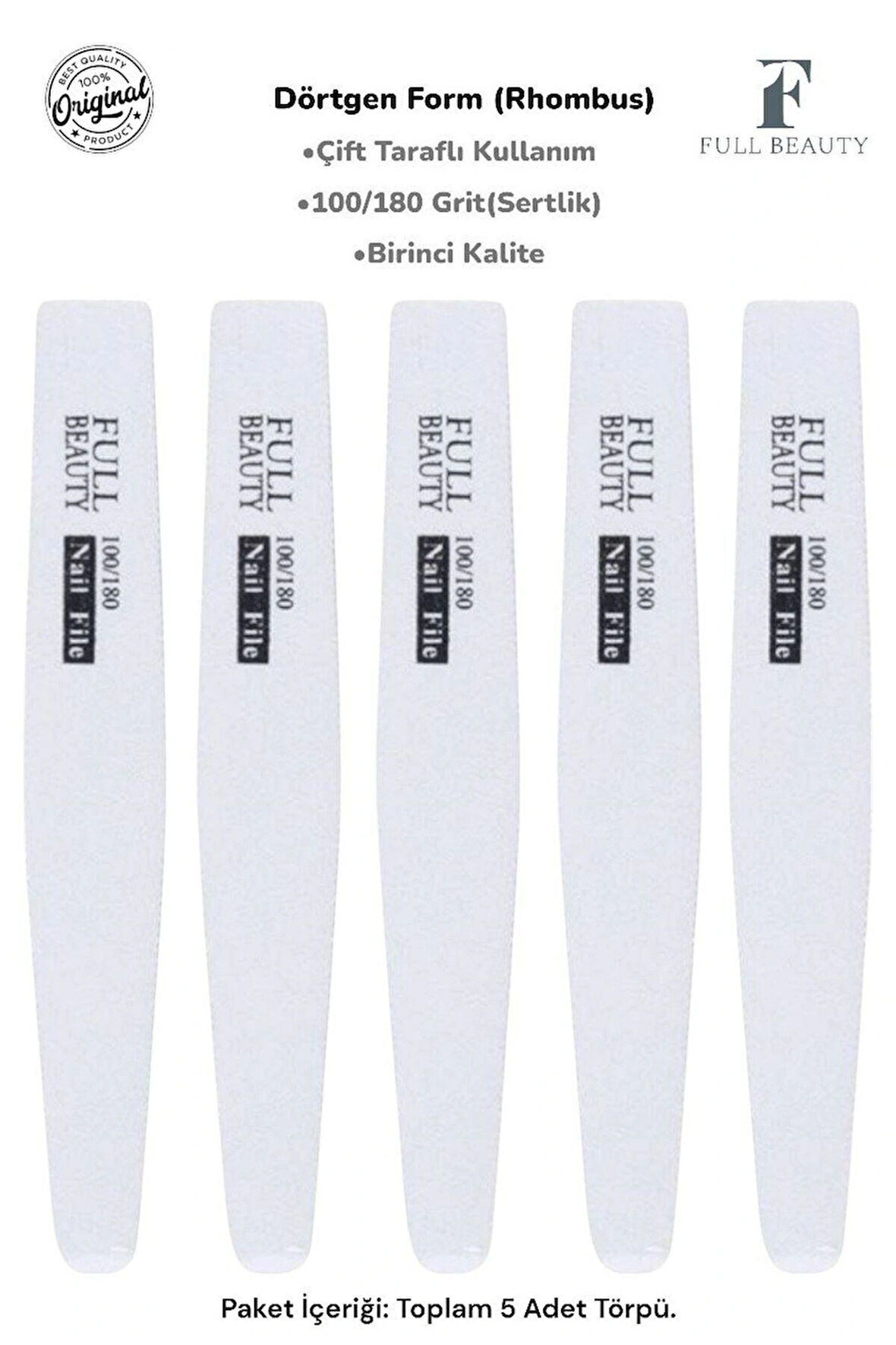 5 Adet Çift Taraflı Kağıt Tırnak Törpüsü - 100/180 Grit - Protez Tırnak için Profesyonel Kalite