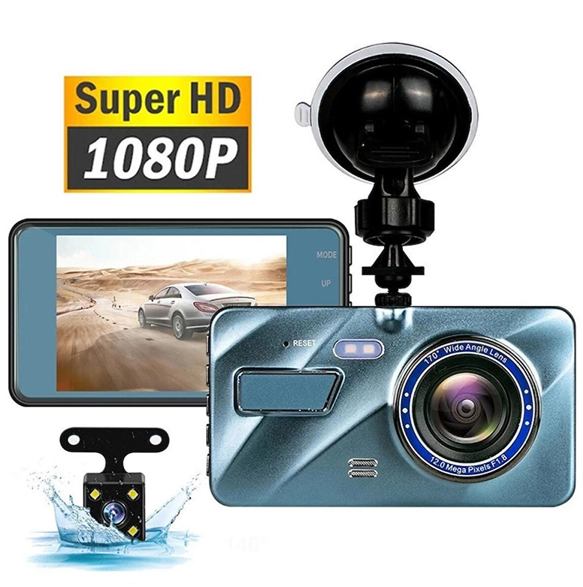 1080p FULL HD 4'' Ips Ekran Ön-Arka 2 Kameralı Araç Kamerası - Araç içi Kamera - e2