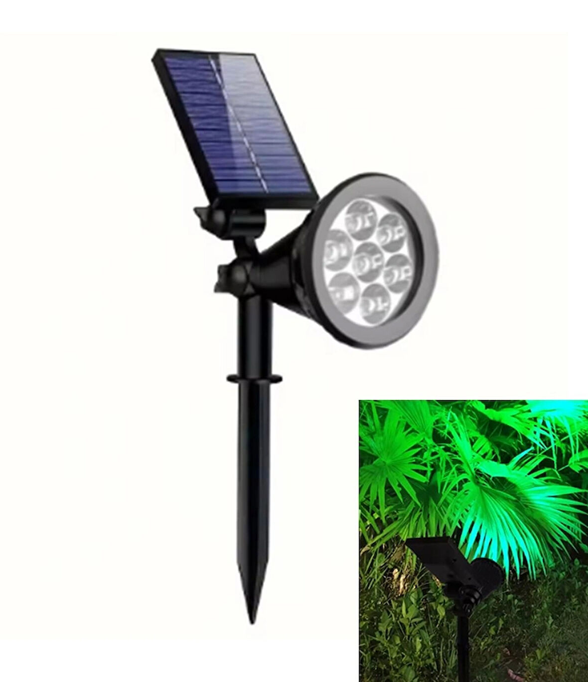  7w Solar Güneş Enerjili Kazıklı Çim & Bahçe Aydınlatma Armatürü SU Geçirmez - Fotosell Yeşil Renk