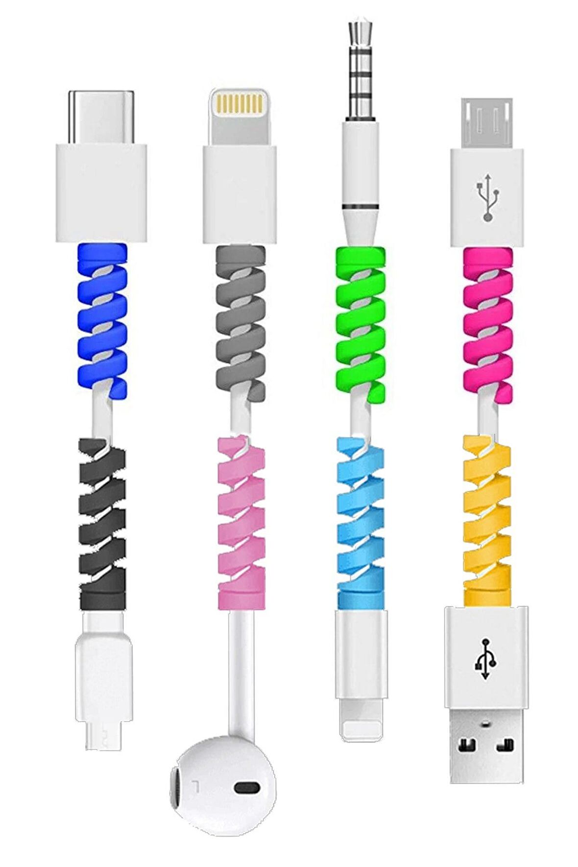 Iphone Samsung Huawei Xiaomi Oppo Uyumlu Kablo Koruyucu Spiral Silikon