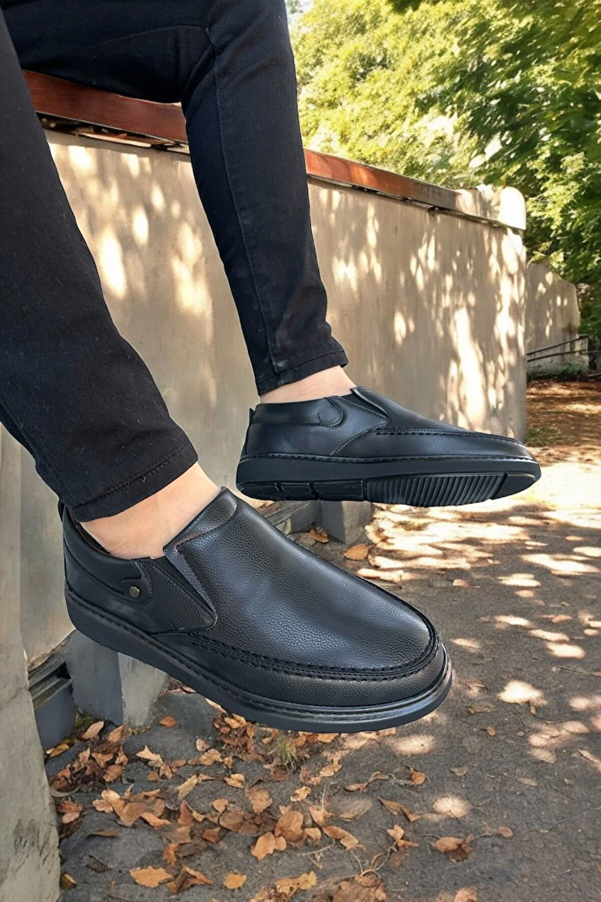 Erkek Siyah Deri Casual Slip-on Ayakkabı - Şık Ve Rahat Tasarım,ortopedik, 40,41,42,43,44,45,46,47 siyah / 40