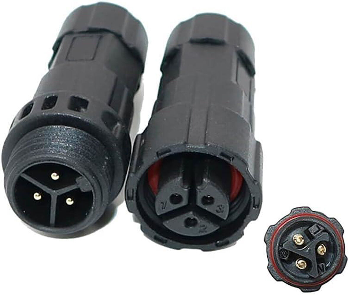 Su Geçirmez 3 Pin Konnektör IP68 Dişi-Erkek Takım 16 mm