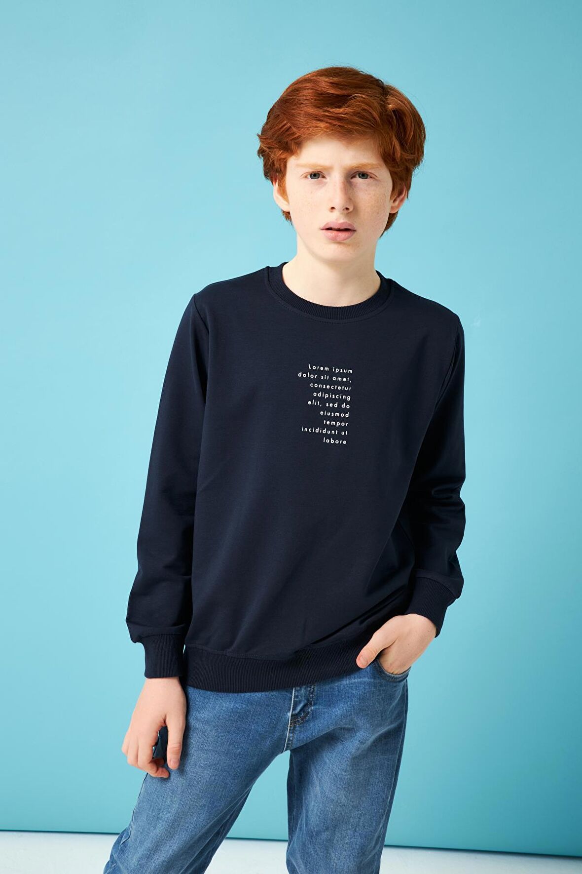 Football Baskı Detaylı Erkek Çocuk Sweatshirt Lacivert