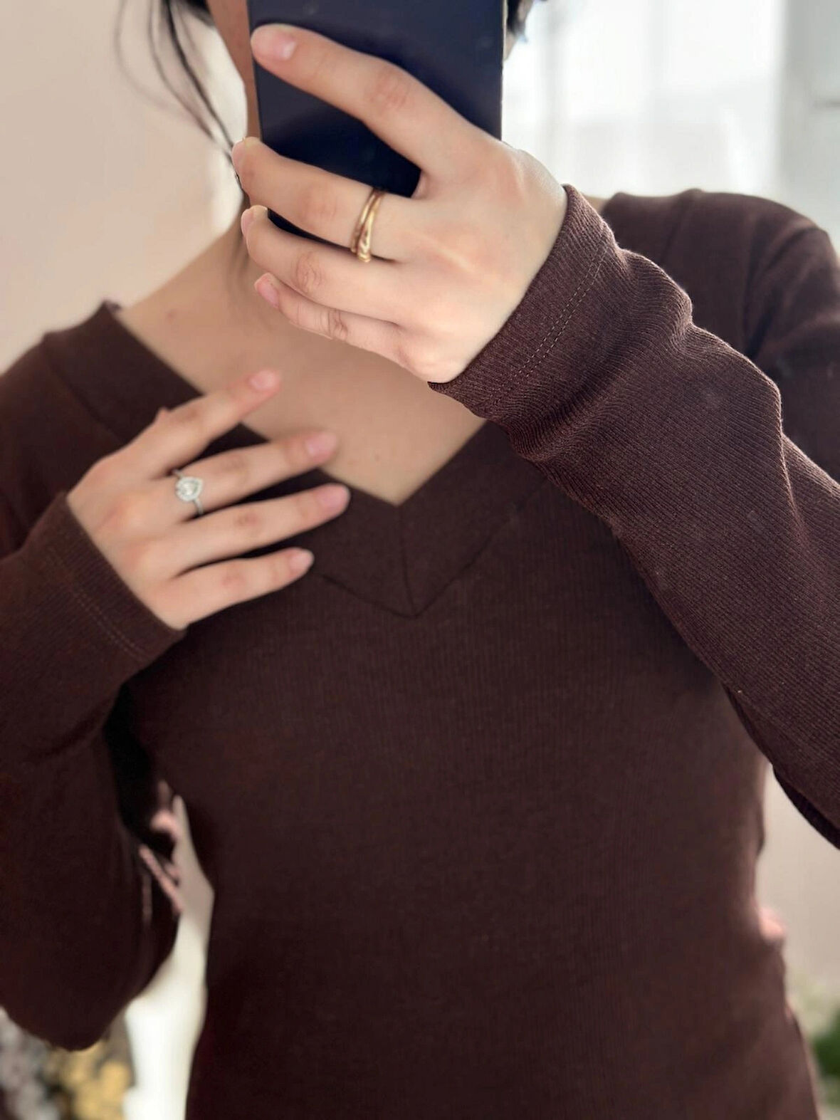 Kadın Ön Arka V Yaka Uzun Kollu Bluz