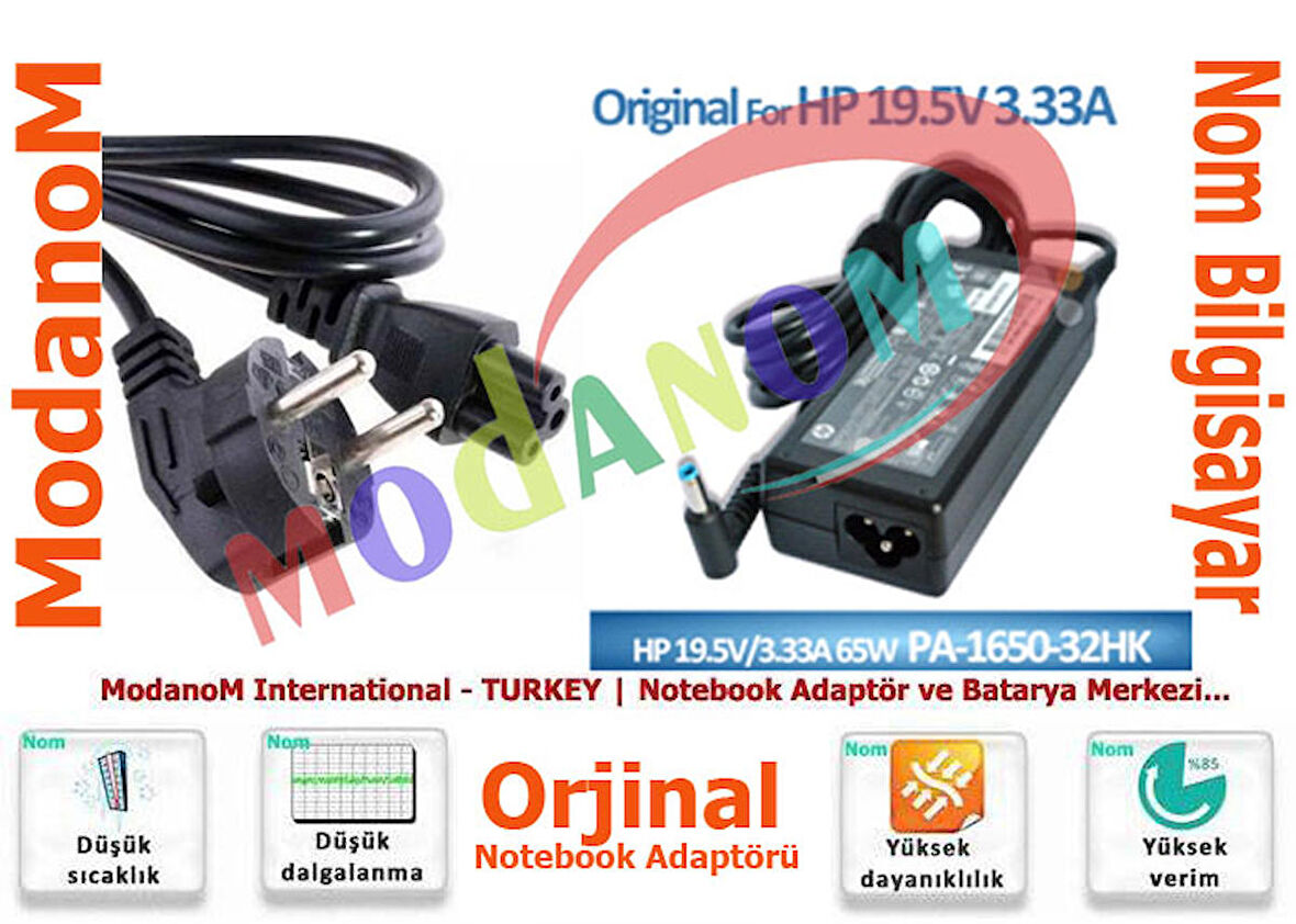 HP PA-1650-32HK Adaptör Laptop Şarj 19.5V 3.33A 4.5*3.0mm ORJİNAL
