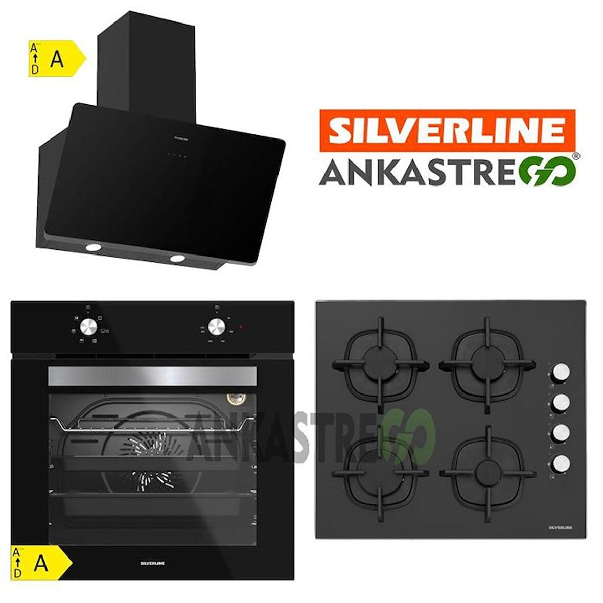 Silverline BO6501B01 - CS5343B01 - 3457 Soho 60 Siyah Cam Ankastre Set