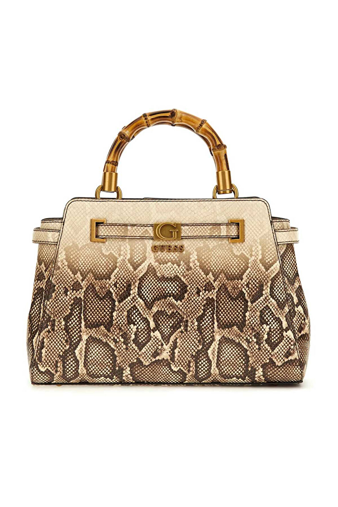 Kadın Bambu Saplı Yılan Desenli Omuz Çantası - Bej | undefined