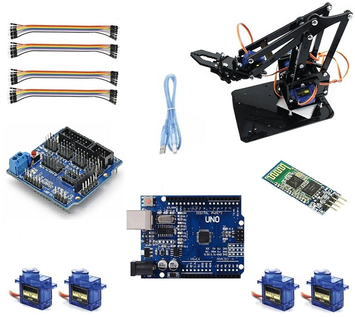Bluetooth Kontrollü Servo Kol Robot Seti (Orta Seviye-EMES ROBOTİK ÖRNEK KODLAR HEDİYE)