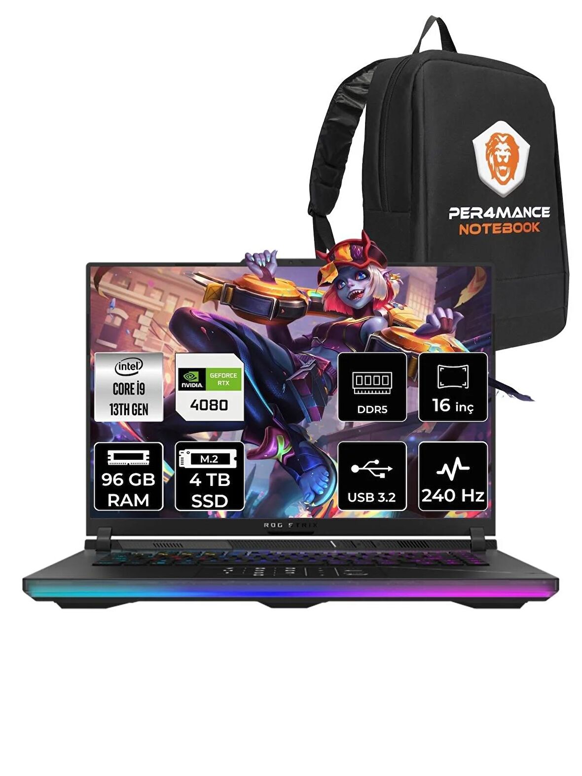 Asus Rog Strix Scar 16 i9 13980HX 96GB 4TB SSD RTX4080/12GB 240Hz 16" WQXGA FDOS NM044 & PER4 ÇANTA