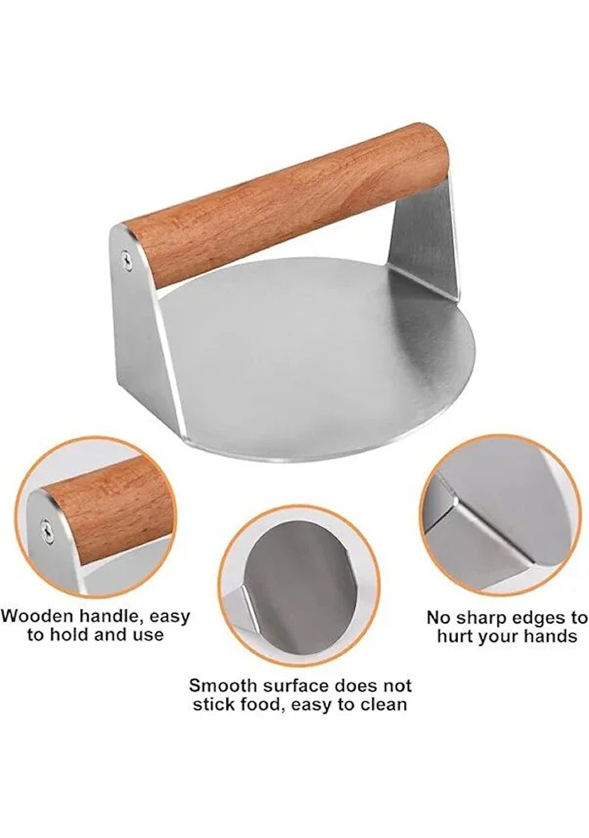 Özbir Çelik Smash Burger Hamburger Presi 12 Cm Yuvarlak 304 Kalite