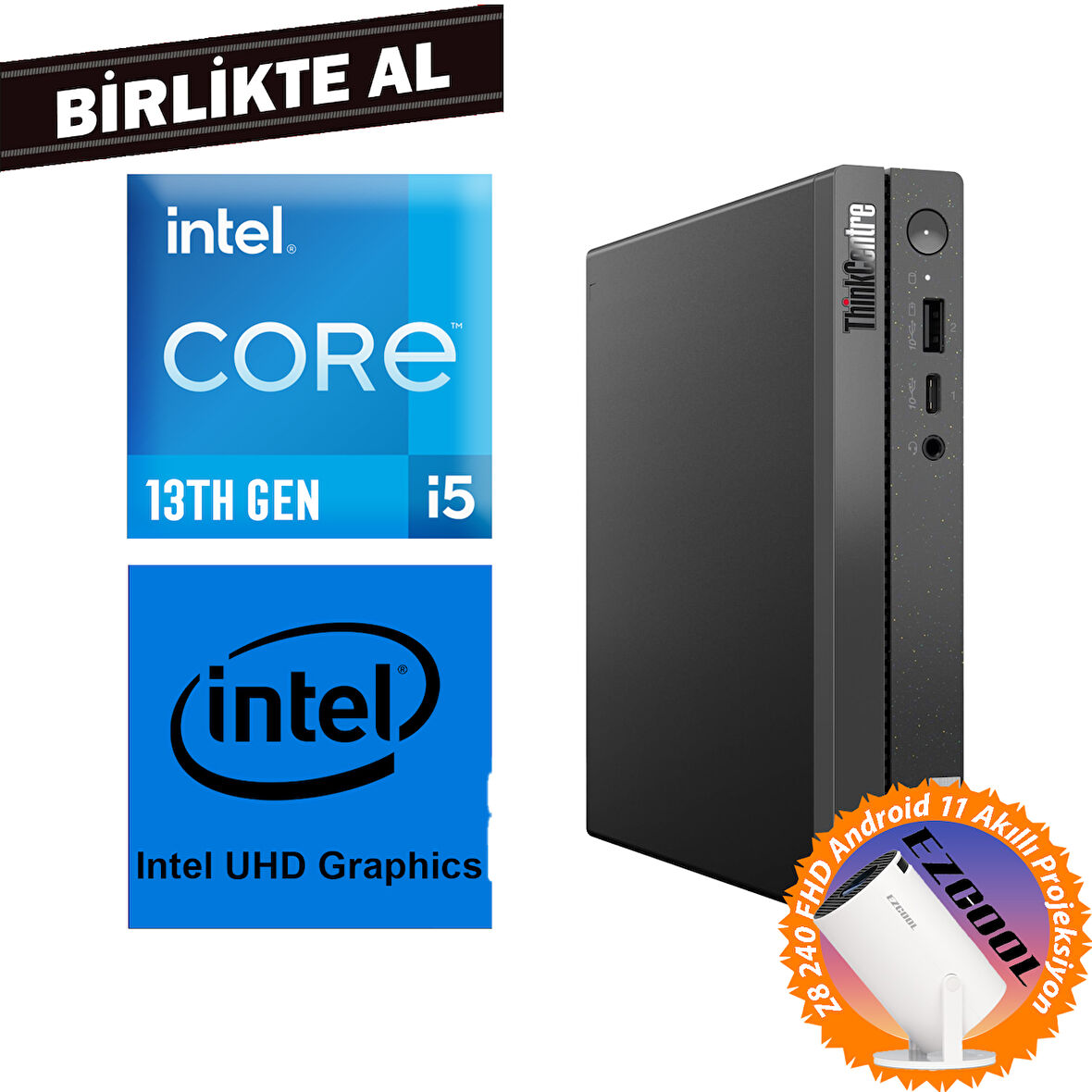 Lenovo ThinkCentre Neo 50Q G4 i5-13420H 64GB 2TB SSD Fdos Mini Pc + Projeksiyon 12LMS4XCTX 031