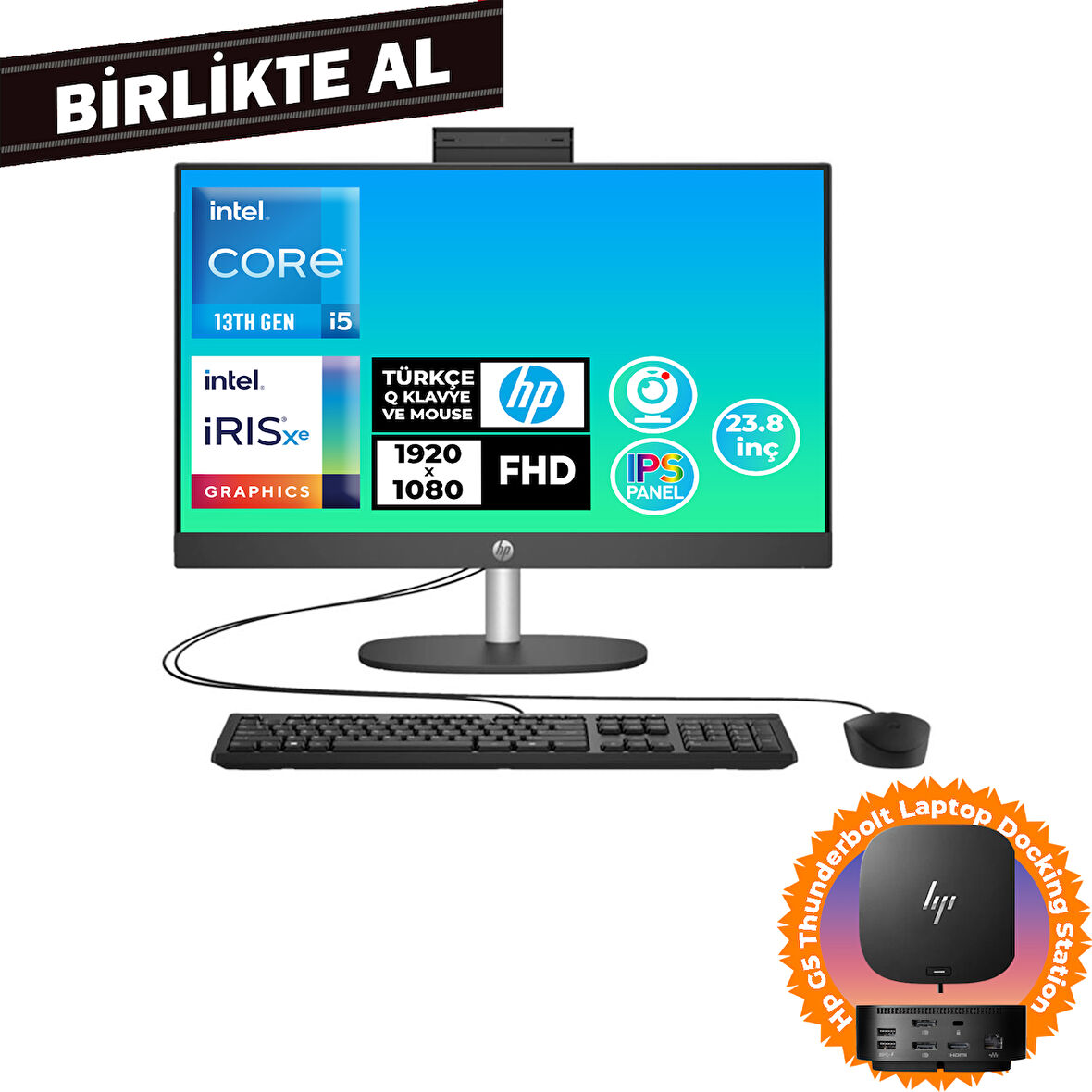 HP ProOne 240 G10 i5-1334U 32GB 1TB SSD 23.8" FHD Fdos All In One PC + Docking Station B70VFAT 044