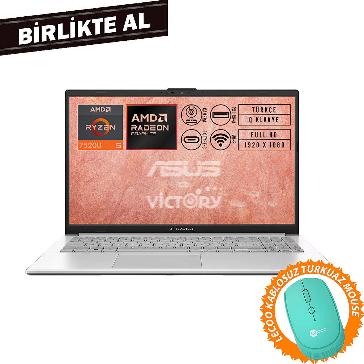 Asus VivoBook Go 15 AMD Ryzen 5 7520U 8GB 1TB SSD 15.6" FHD W11P + Mouse E1504FA-NJ115 016