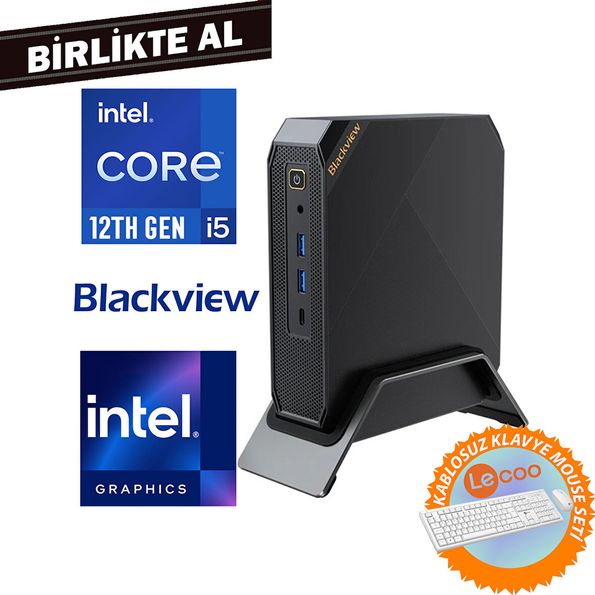 Blackview MP200 i5-12450H 16GB 1TB SSD W11P Mini PC + Kablosuz Klavye Mouse MP200161I5 018