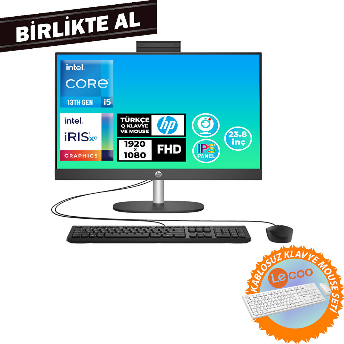 HP ProOne 240 G10 i5-1334U 32GB 512GB SSD 23.8" FHD W11P AIO PC + Kablosuz Klavye Mouse B70VFAT 054