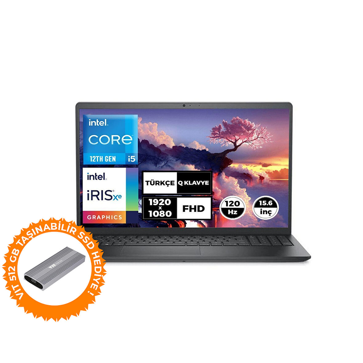 DELL VOSTRO 3520 i5-1235U 16GB 1TB SSD W11P 15.6" NB + VIT 512 GB Taşınabilir SSD N1611PVNB3520U 041